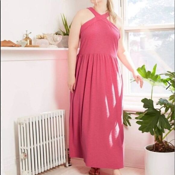 New! Ava & Viv Pink Sleeveless Midi Sundress Sz 1X - Picture 1 of 7